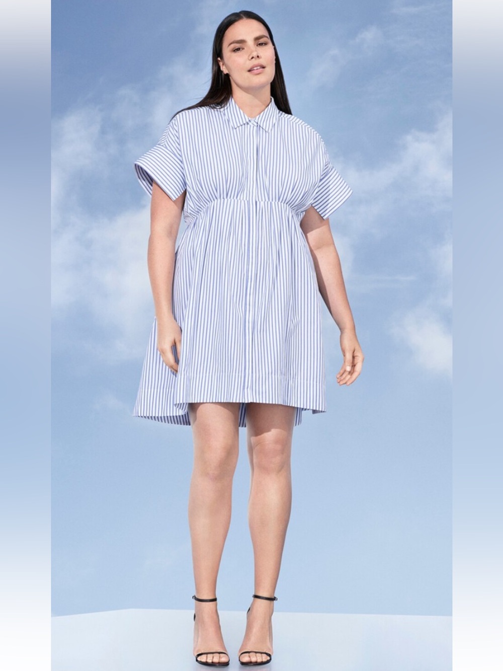 Victoria Beckham for Target Blue and White Striped Short Shirt Dress